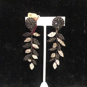 Stunning Vintage Jet Black & Crystal Vine Earrings-NWT